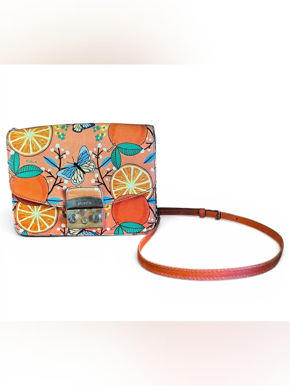 Furla Metropolis Limited Edition Toni Mango Orange Butterfly Crossbody Bag